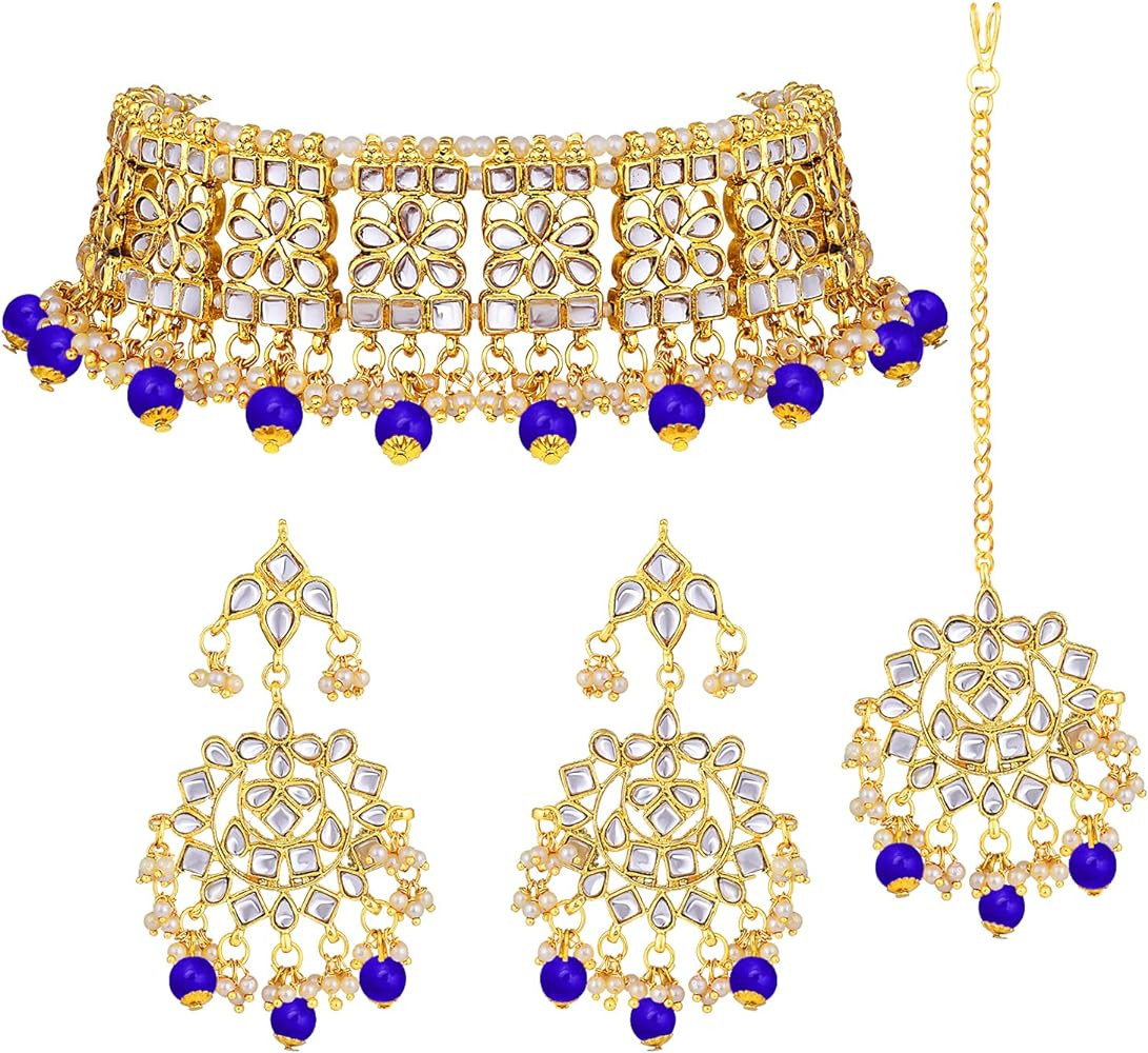 Aheli Gold Plated Kundan Jewelry Necklace With Earring Set For Women | Amazon (US)