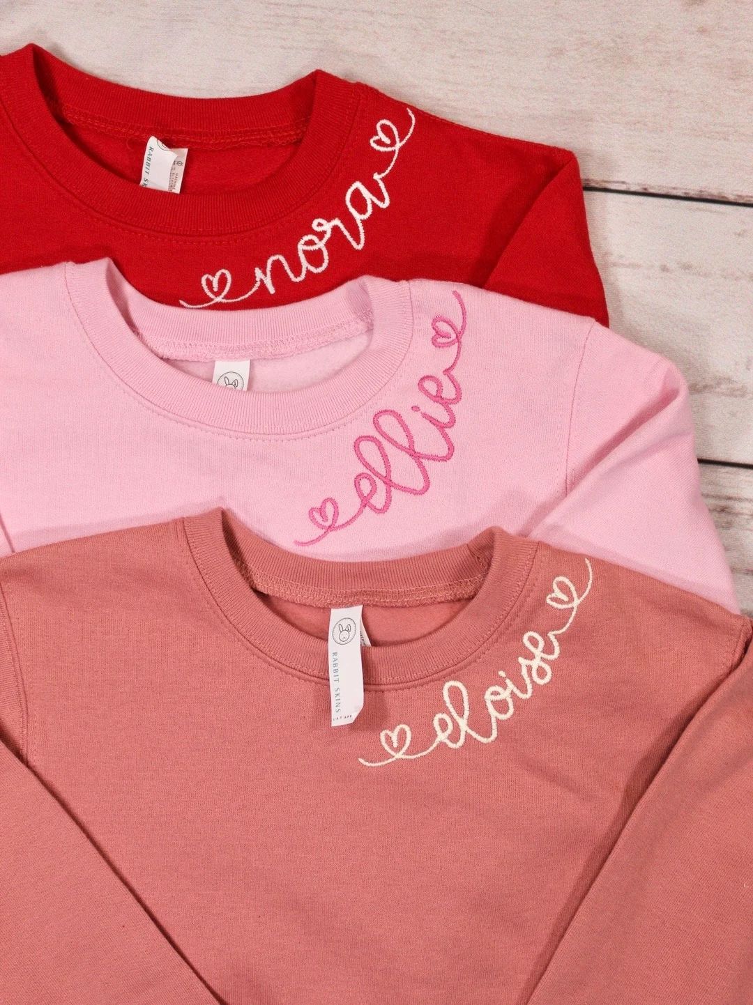 Personalized Valentines Day Sweater Red, Pink, Mauve Sweatshirt Embroidered Name on Collar, Sprin... | Etsy (US)
