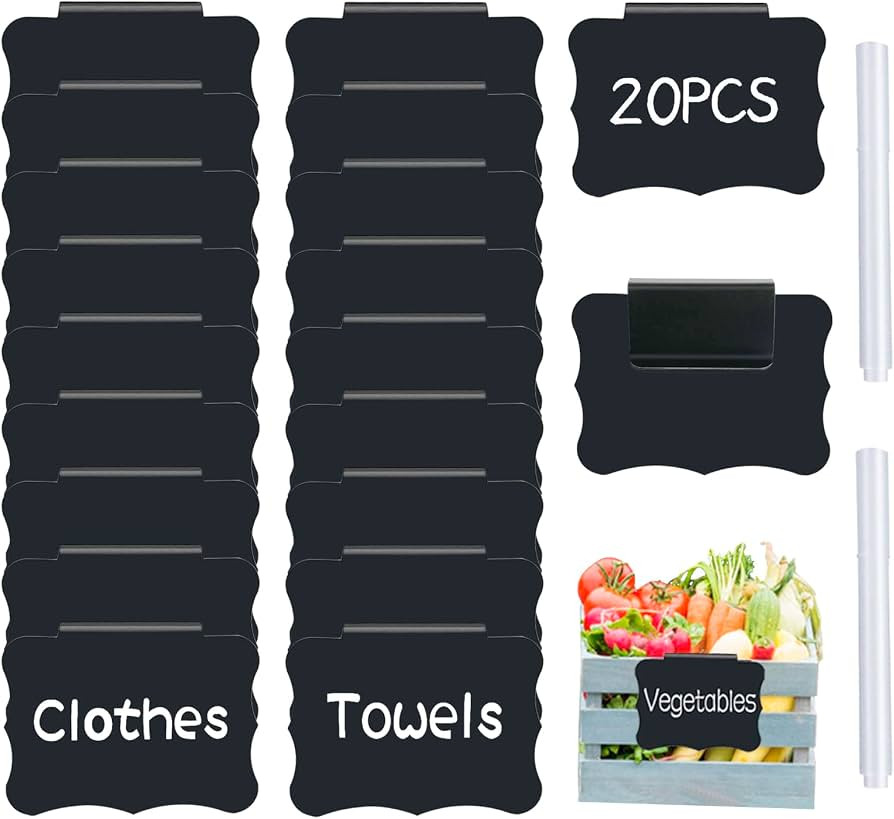 Reusable Storage Bin Labels - Clip On Closet & Basket Holder with 2 White Chalk Labels | Amazon (US)