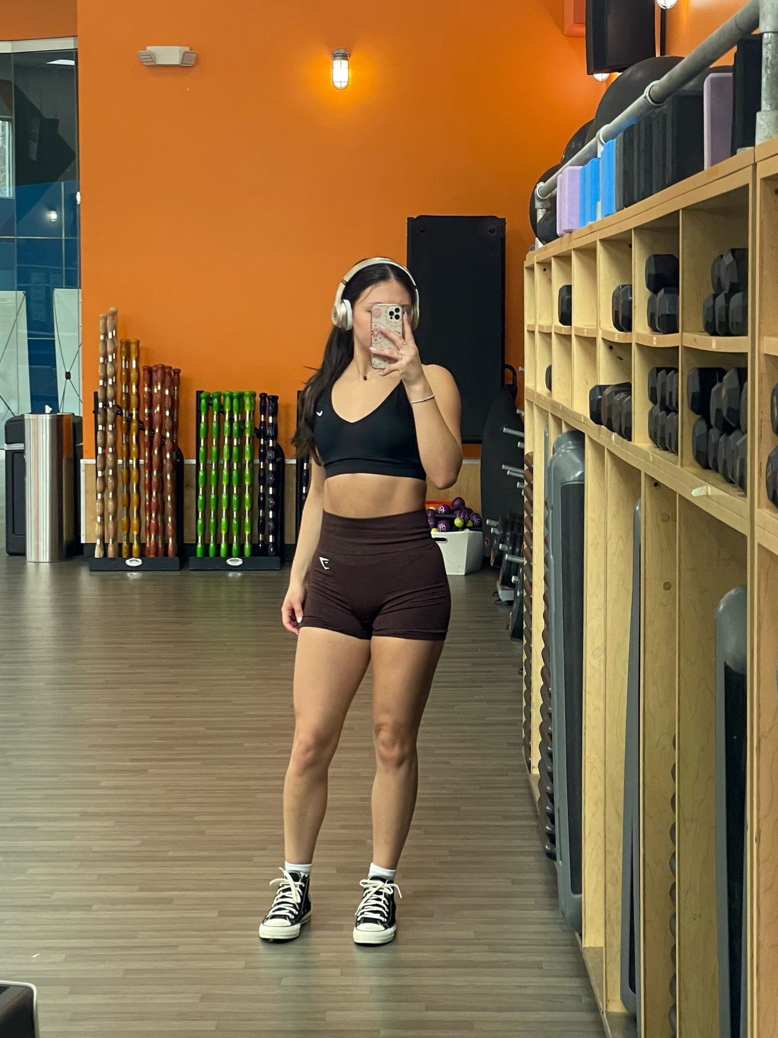 A go to simple gym fit that is comfortable and makes me feel confident! 
~ Black Nike medium support sports bra. (Size M)
~ Everyday Vital Seamless 2.0 shorts from Gymshark. (Size S) 
~ Champion white socks and white high top Converse. 

#LTKfitness #LTKfindsunder50 #LTKActive