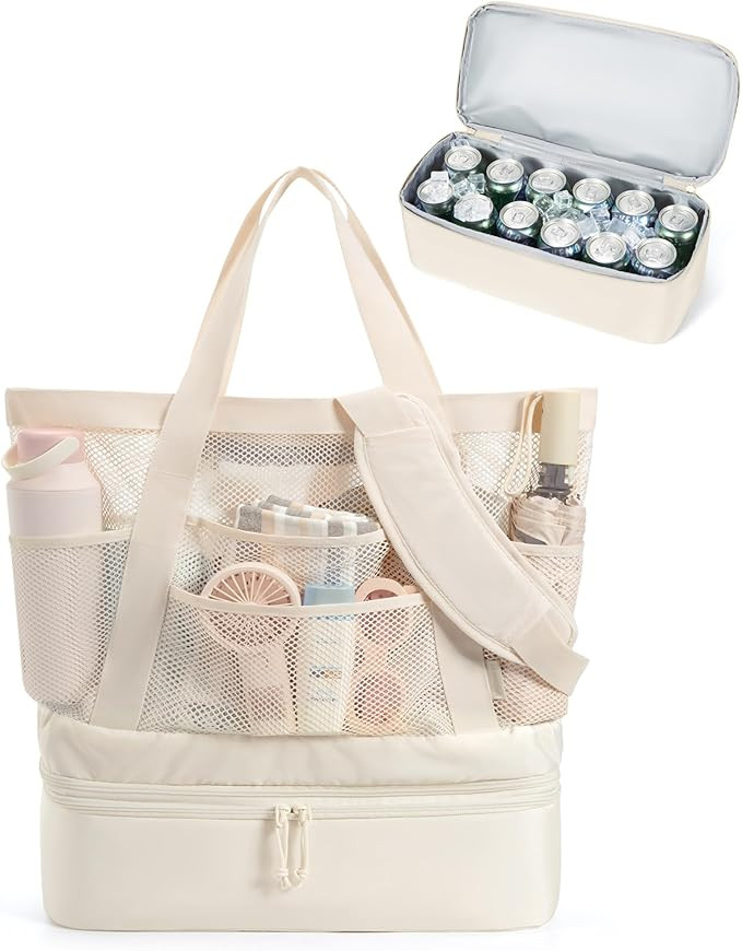 BAGSMART Beach Bag with Cooler, Mesh Beach Tote Bag with Zipper and Pockets Large Packable for Po... | Amazon (US)