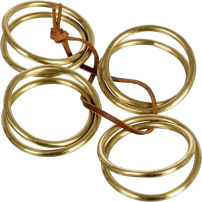 Bloomingville Modern Round Brass Leather Tie, Set of 4 Napkin Ring | Amazon (US)