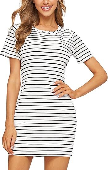 Floerns Women's Casual Short Sleeve Striped Bodycon T Shirt Short Mini Dress | Amazon (US)