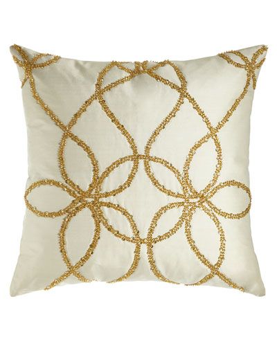 Ivory Silk Pillow with Gold Beading, 22"Sq. | Neiman Marcus