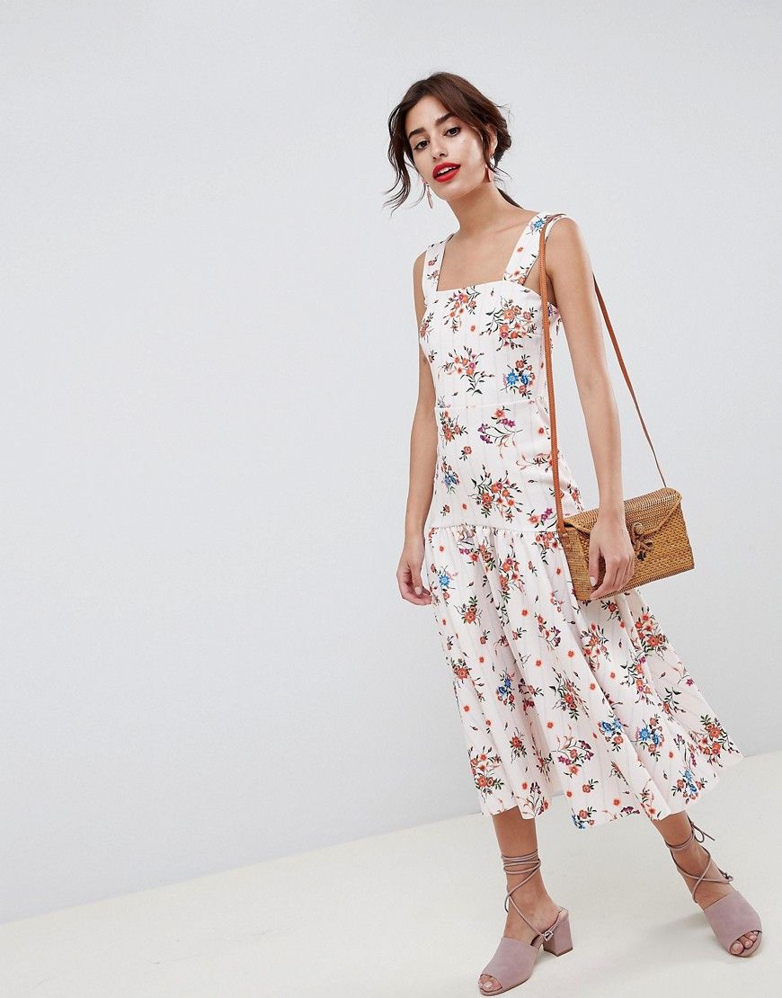 ASOS DESIGN Drop Waist Floral Prom Midi Dress - Multi | ASOS US