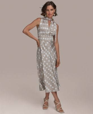 Women's Dot-Print Tie-Neck A-Line Dress | Macy's