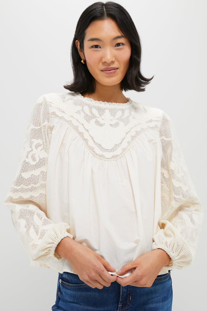 Ivory Patchwork Embroidered Cressida Blouse | Tuckernuck (US)