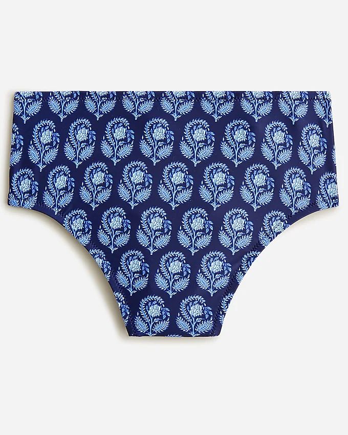 High-rise full-coverage bikini bottom in navy bouquet block print | J.Crew US