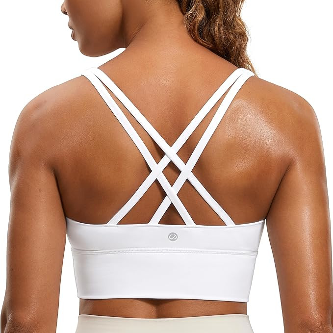CRZ YOGA Womens Strappy Longline Sports Bra - Medium Impact Criss Cross Yoga Padded Bras Workout ... | Amazon (US)