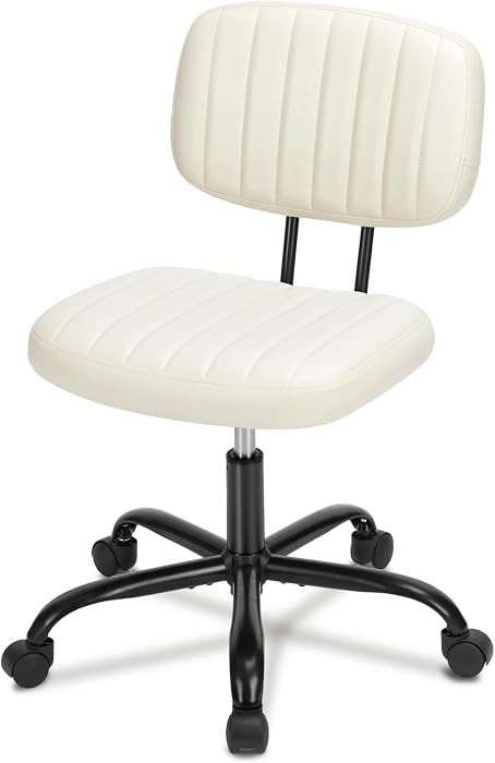 Armless Office Chair, Swivel Rolling PU Leather Vanity Chair with Back Lumbar Support Height Adju... | Amazon (US)