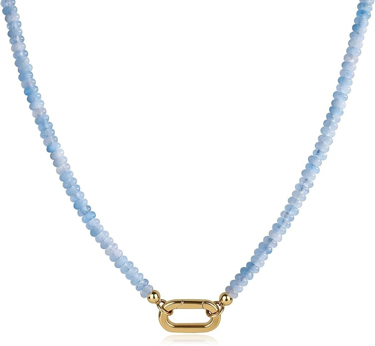 SAMYA 4×2mm Small Beaded Necklace for Women, Minimalist Charm Necklace with Gold-Plated Oval Cla... | Amazon (US)