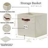 DECOMOMO Storage Bins, Cube Bin with Labels, Fabric Cubes for Shelves (10.5" x 11" / 6pcs, Beige)