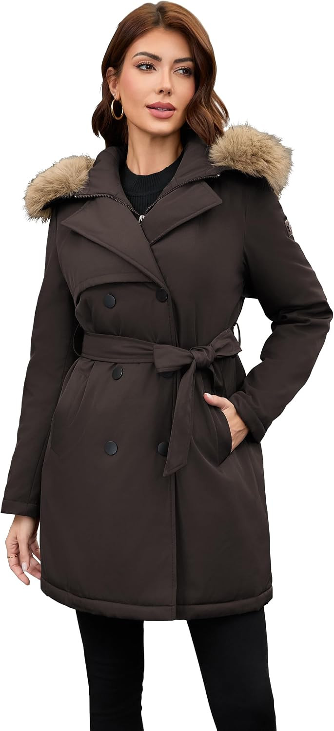 PAPILLON D'OR WEAR YOUR WINGS Women's Trench Coat - Mid-Length Belted Detachable Faux Fur Collar Jacket | Amazon (US)