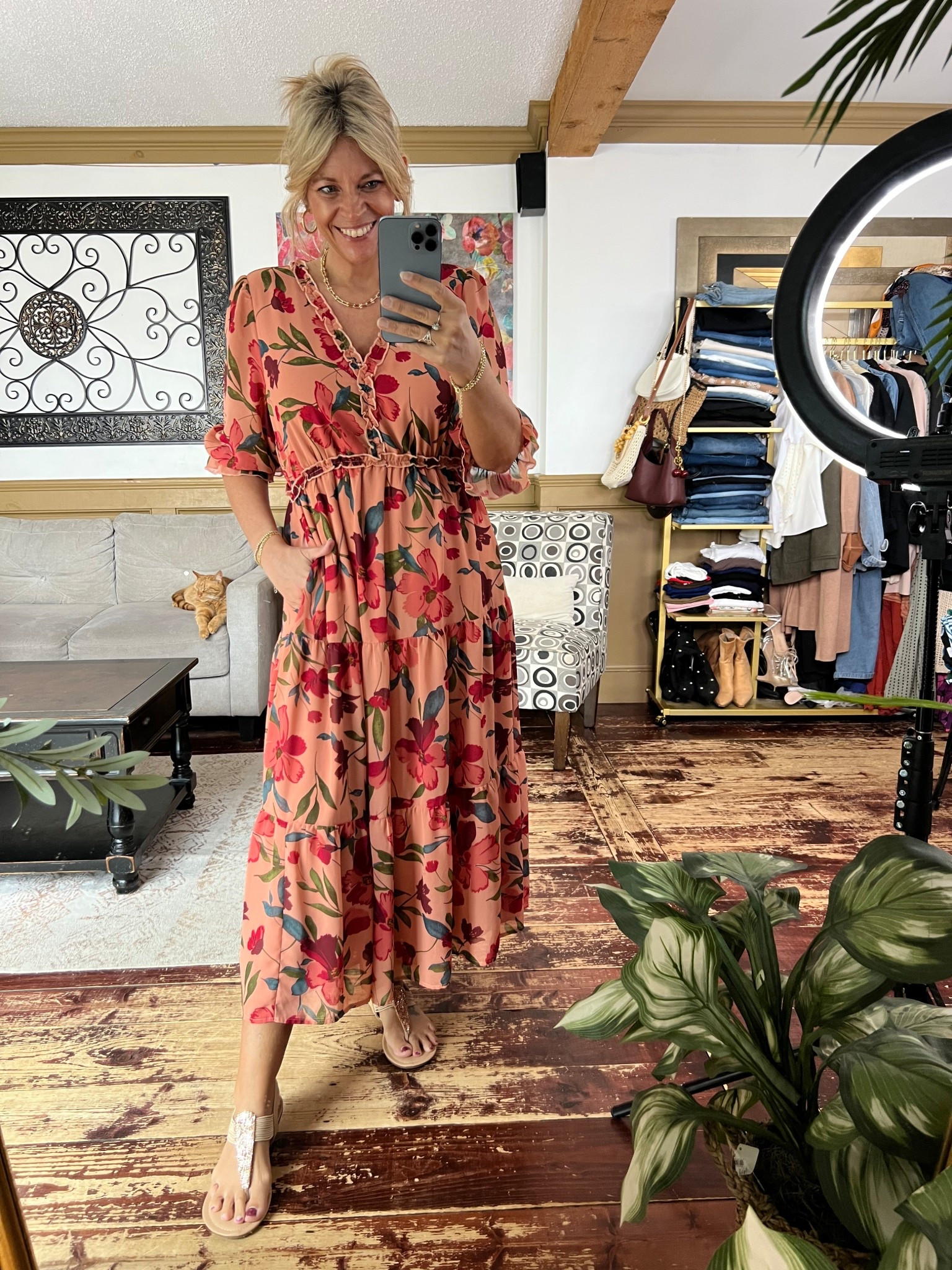 Perfectly floral and flowy midi dress- sie 12; lined! Absolutely gorgeous. 

#LTKSeasonal #LTKMidsize #LTKOver40