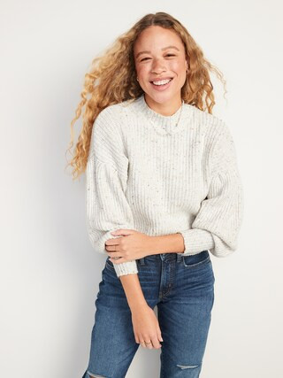 Mock-Neck Speckled Shaker-Stitch Sweater for Women | Old Navy (US)