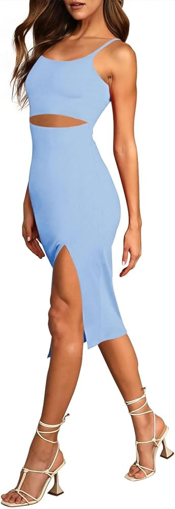 Amazon.com: Pink Queen Women's Sexy Cut Out Bodycon Dress Spaghetti Strap Party Cocktail Club Rib... | Amazon (US)
