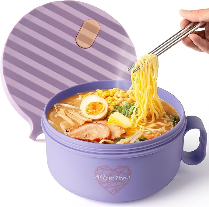 AI LOVE PEACE Ramen Bowl, 40 oz Microwaveable Noodle Cooker for Ramen, Pho, Soup, and Pasta, Dish... | Amazon (US)