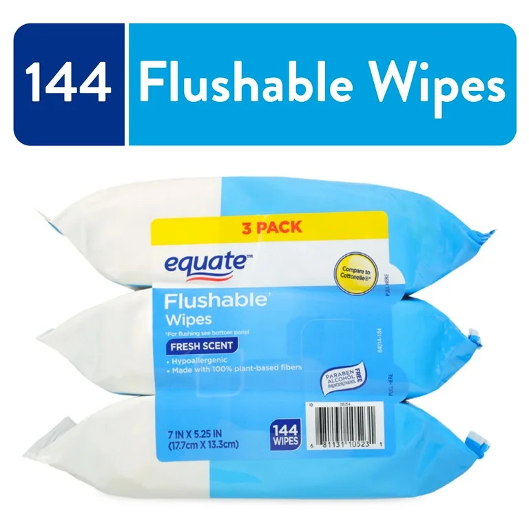 Equate Flushable Wet Wipes, Fresh Scent, 144 Wipes (3 Pack), Compare to Cottonelle® | Walmart (US)