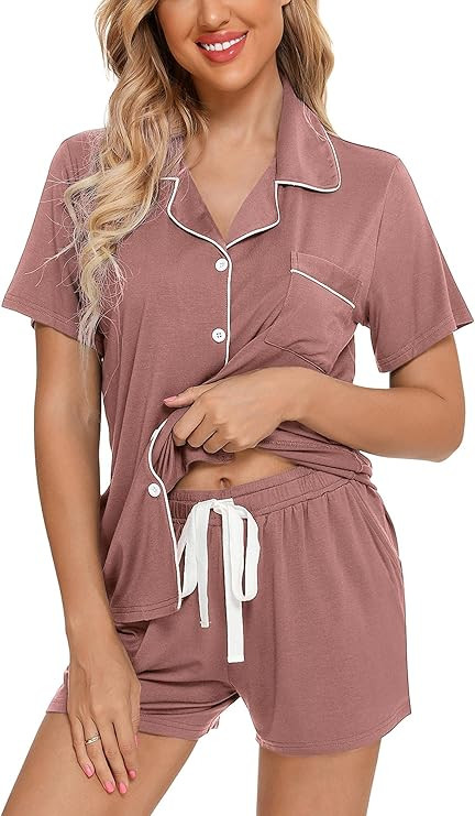 Leikar Womens Button Down Pajama Sets Bride Pajamas Sets Sleepwear Shorts Lounge Set | Amazon (US)