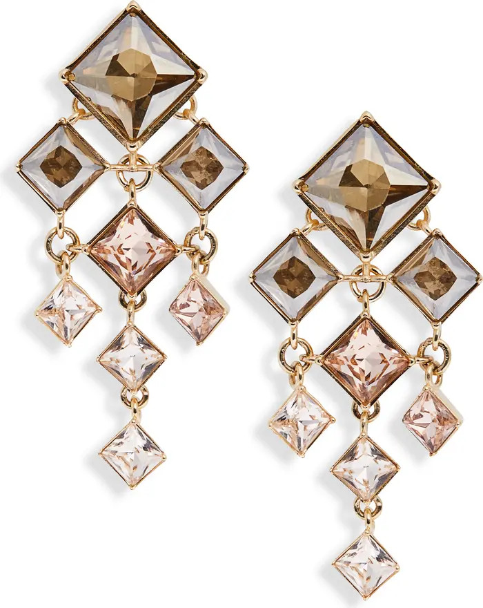 Oscar de la Renta Square-Cut Rhinestone Chandelier Clip-On Earrings | Nordstrom | Nordstrom