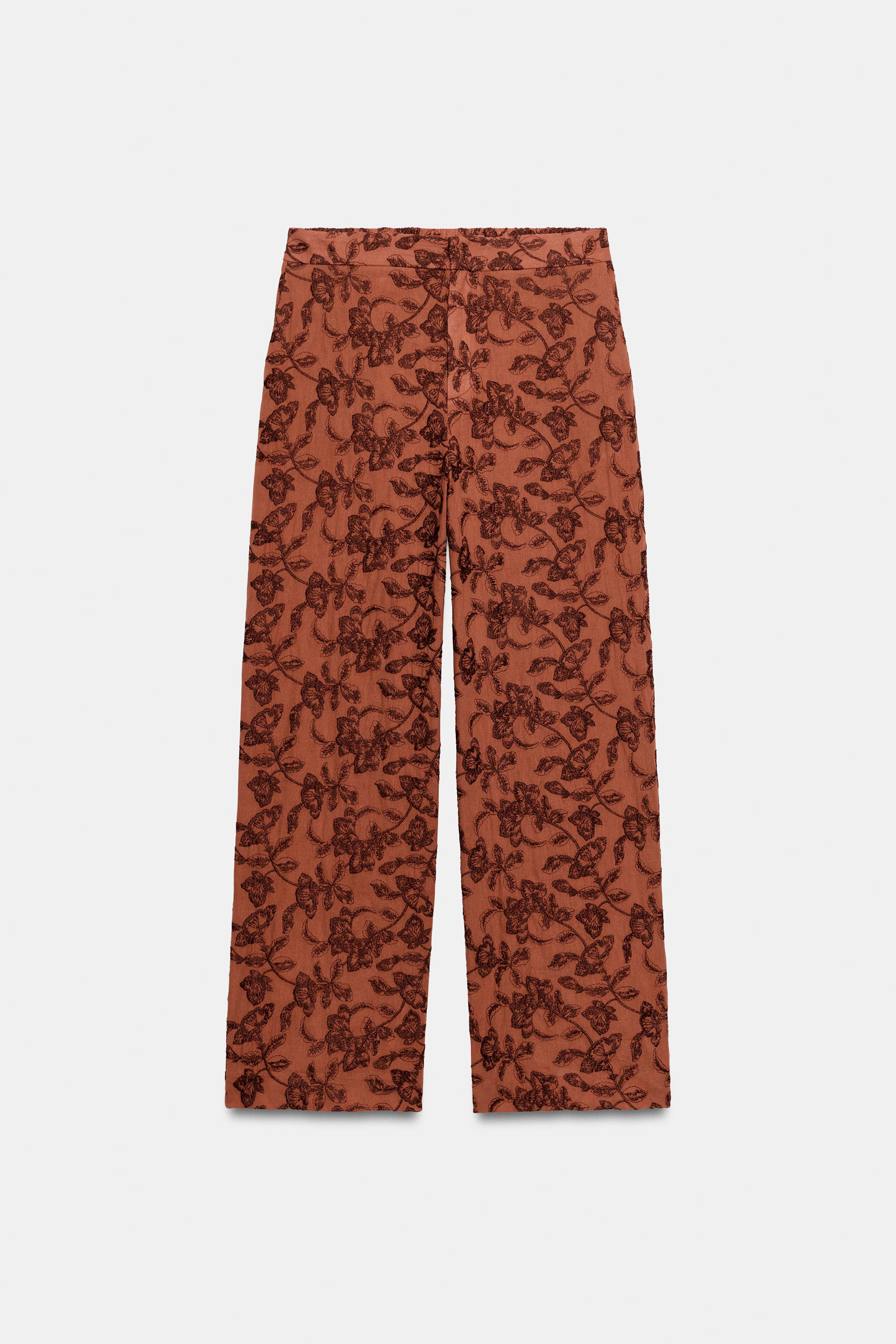 EMBROIDERED STRAIGHT-LEG PANTS | Zara US