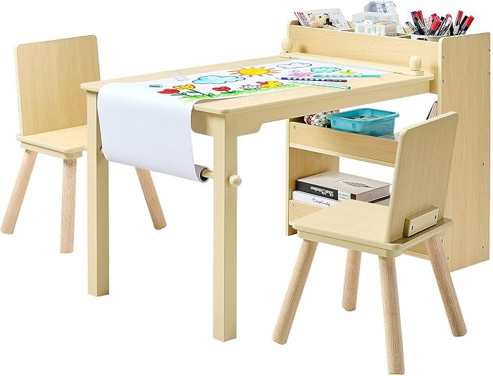 VEVOR Kids Art Table and Chair Set, Toddler Activity Table with Storage, Wood Kids Craft Desk wit... | Amazon (US)