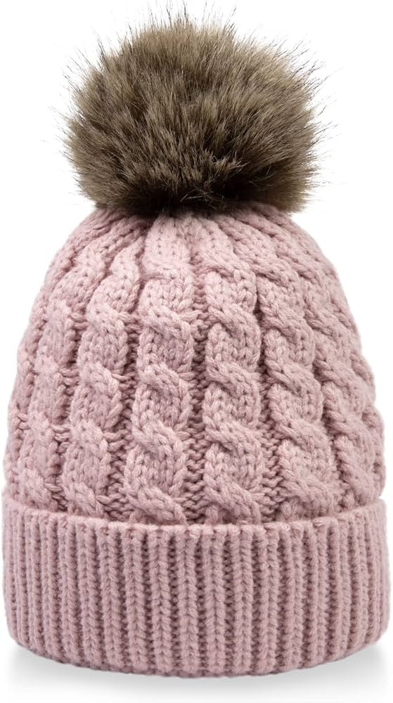 Simplicity Womens Winter Beanies Hand Knit Faux Fur Pompoms Beanie Hats | Amazon (US)