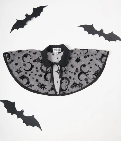 Unique Vintage Kids Black Flocked Moon & Stars Clarke Capelet | UniqueVintage