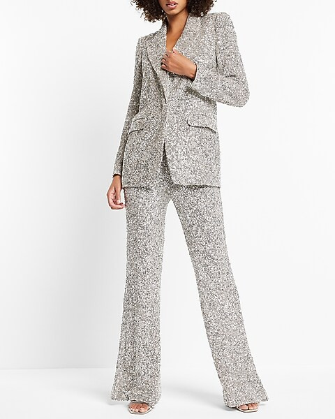 Sequin Peak Lapel Boyfriend Blazer | Express