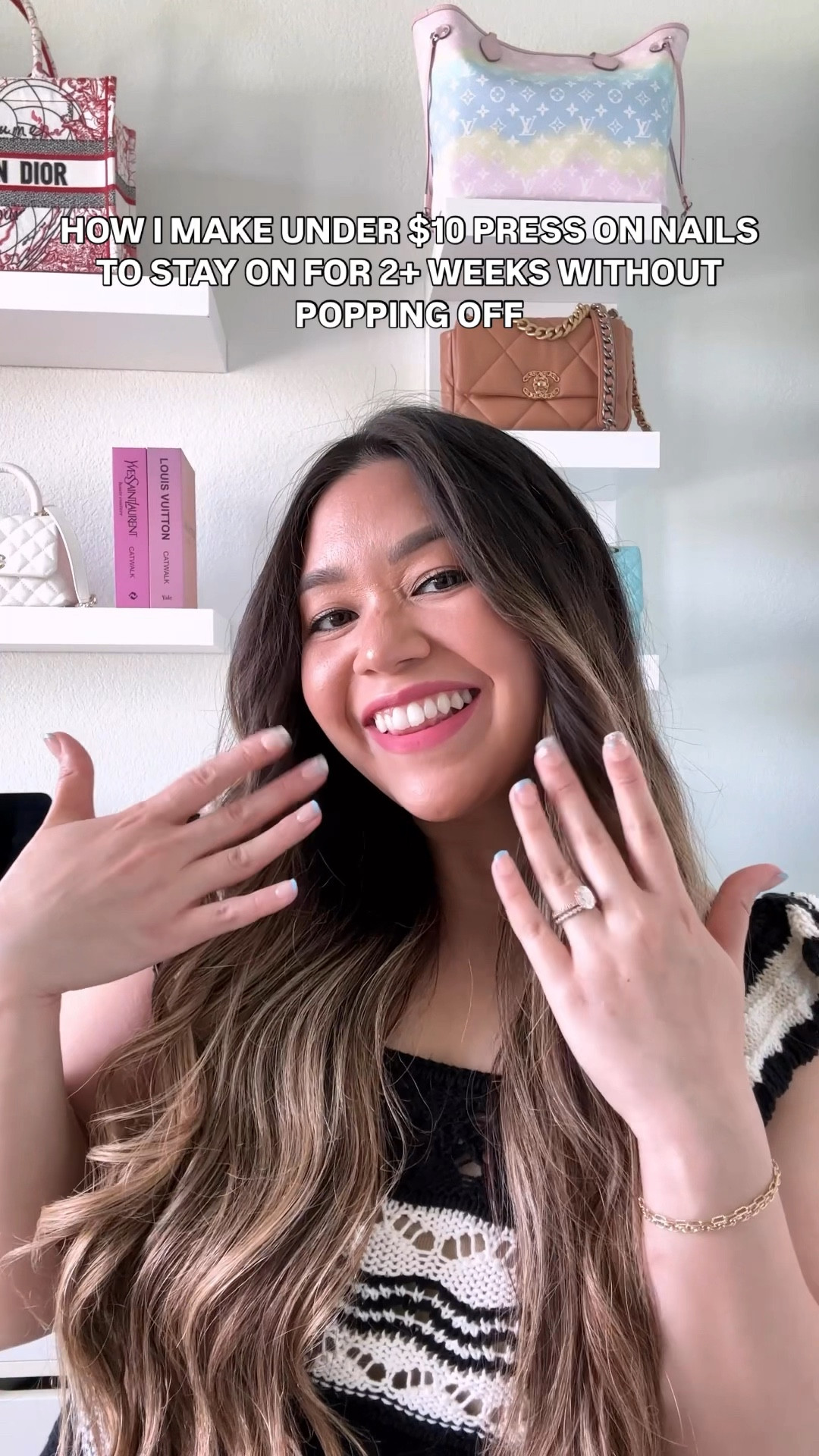 Salon nails who?! 💅 This press-on hack is my ride or die && I haven’t stepped foot in a nail salon in over a YEAR thanks to this routine I’ve nailed down. See what I did there? 🙃

How I make under $10 press on nails last longer than a salon set 👀
💅 File nail beds to give the glue something to grip
💅 Trim and push back cuticles
💅 Wipe each nail with an alcohol pad to remove any oils and residue
💅 Size and lay out the press-ons before gluing so you’re not scrambling mid-mani 💅 Brush on a thin layer of glue, peel off the backing, press it down as close to the cuticle as possible, and hold for 30 seconds
💅 Repeat on all nails and you’re done!

At home manicure, affordable beauty hacks, affordable nails hack, diy manicure at home, impress nails, kiss nails #nailtok #pressons #pressonnails #affordablebeauty #nailhacks #beautyhacks #diynails #diynailsathome #diymani #diymanicure #nailinspo #impressnails #kissnails #impressbeauty #pressonmani 

#LTKSummerEdit #LTKFindsUnder50 #LTKBeauty