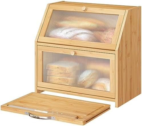 Extra Large Bread Box with Cutting Board Bamboo Wood Bread Box for Kitchen Counter, Double Layer ... | Amazon (US)