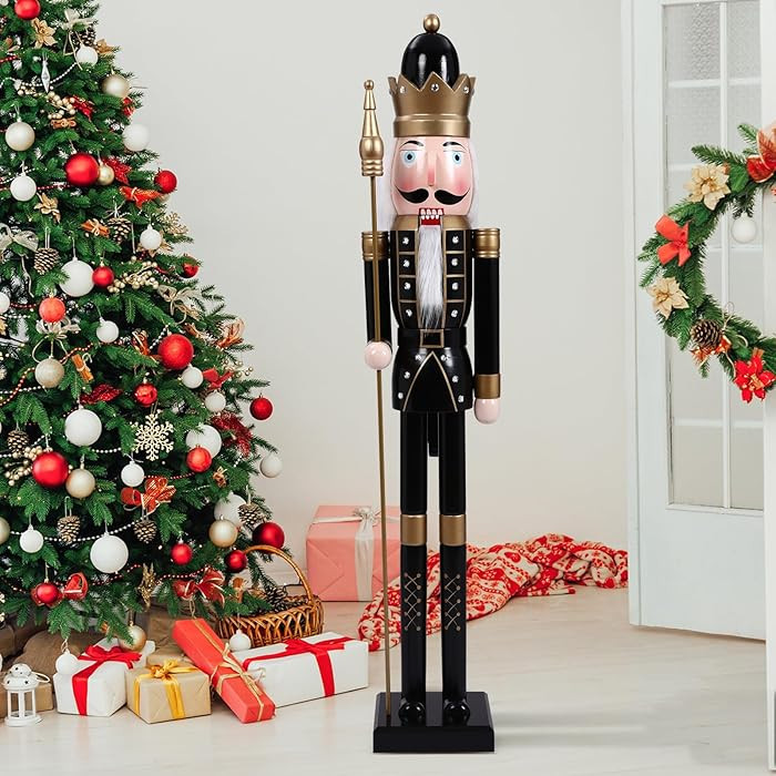 Liliful 48 Inch 4 ft Tall Life Size Christmas Nutcracker Giant Wooden Nutcracker Statue with Gold... | Amazon (US)