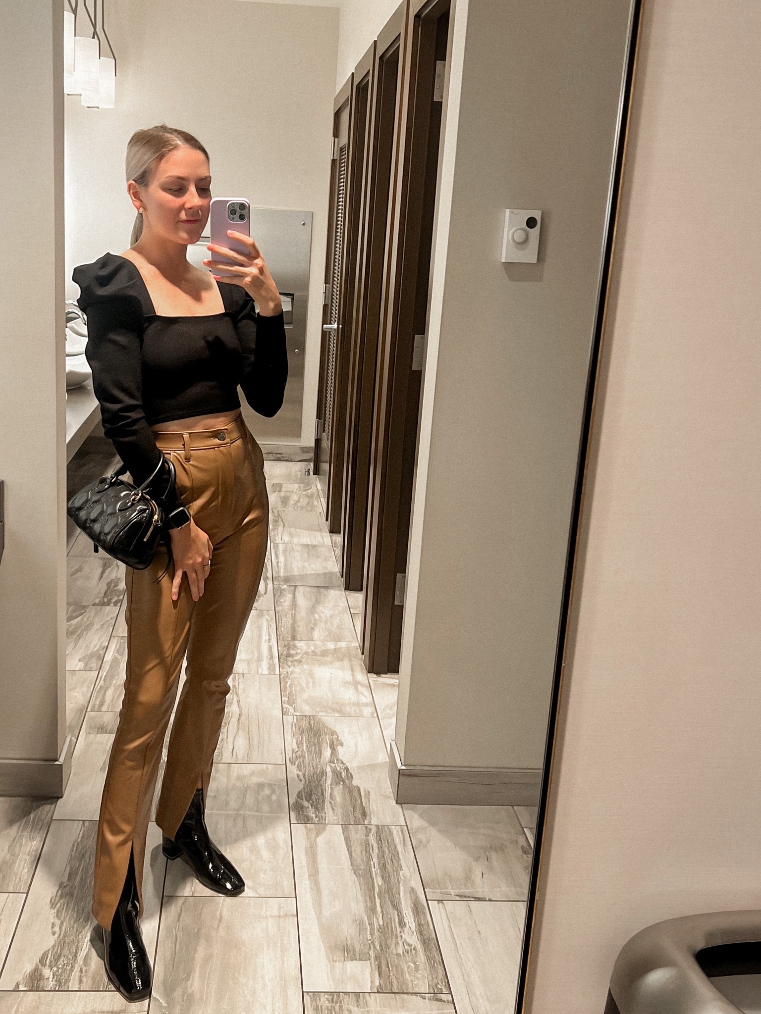 Easy fall outfit for dinner last night!

Leather pants, vegan leather, black booties, square toe booties, mini bag

#LTKshoecrush #LTKitbag #LTKSeasonal