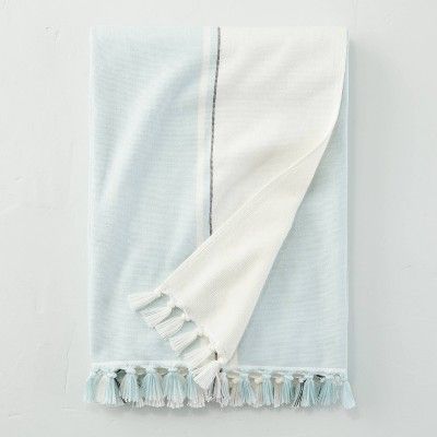 Lightweight Bold Stripes Beach Towel Cream/Light Blue - Hearth &#38; Hand&#8482; with Magnolia | Target