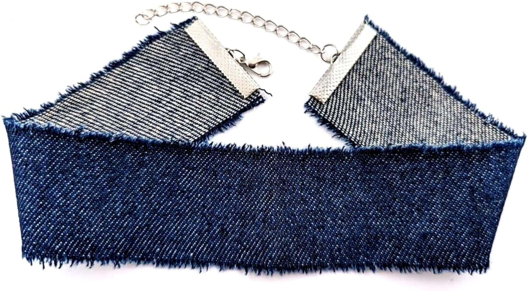 Tattered Dark Blue Denim Jeans Band Choker Necklace soft fabric | Amazon (US)