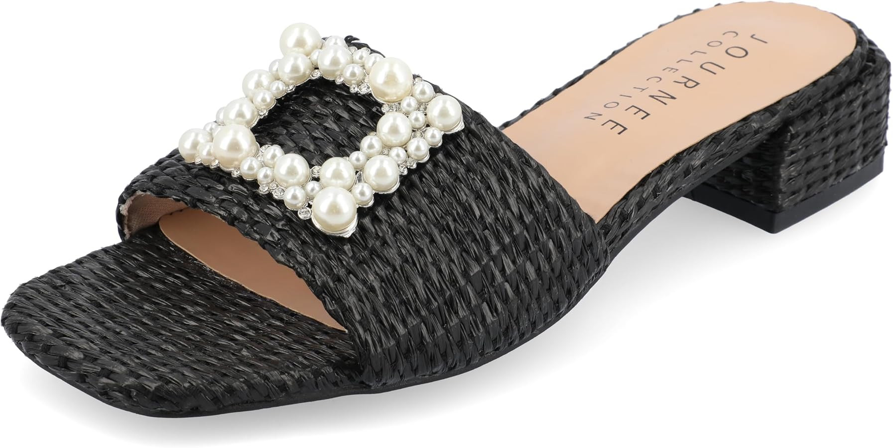 Journee Collection Womens Pearl Raffia Slip On Open Square Toe Outset Block Heel Justina Tru Comf... | Amazon (US)