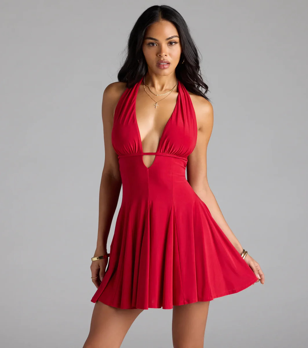 All This Allure Strappy Halter A-Line Skater Dress | Windsor Stores