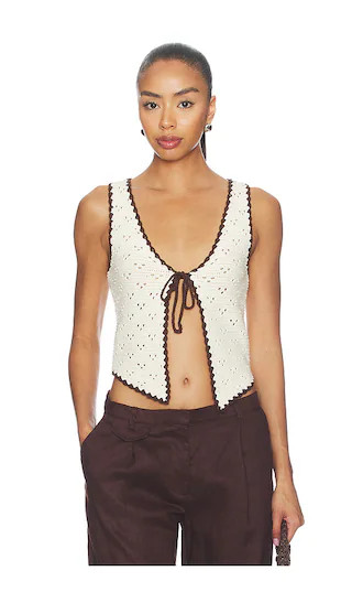 Nadyne Tie Front Top in Ivory & Brown | Revolve Clothing (Global)