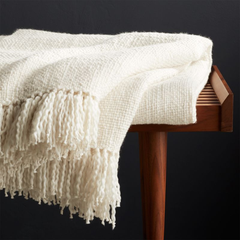 Styles 80"x80" Ecru Fringe Throw Blanket + Reviews | Crate & Barrel | Crate & Barrel