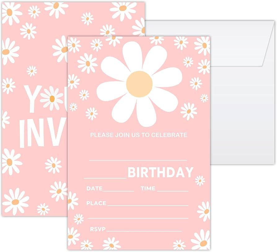 Utaqer 4"x6" Birthday Party Invitation Cards With Envelopes set of 20, Daisy Flower Birthday Part... | Amazon (US)