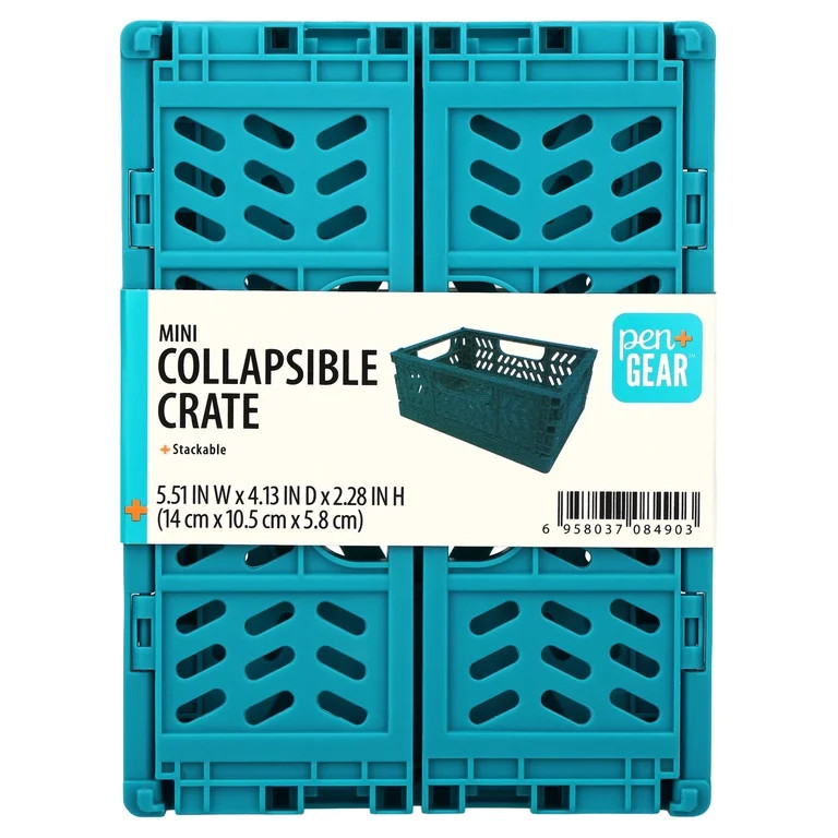 Pen+Gear Mini Plastic Collapsible Crate, Teal, 5.51" x 4.13" x 2.28" | Walmart (US)