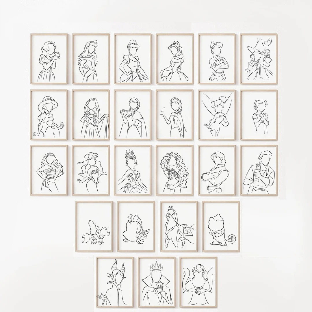 Full Magical 25 Piece Art Print Set, Wall Print, Minimalist Line Art, Black and White Nursery Wal... | Etsy (US)