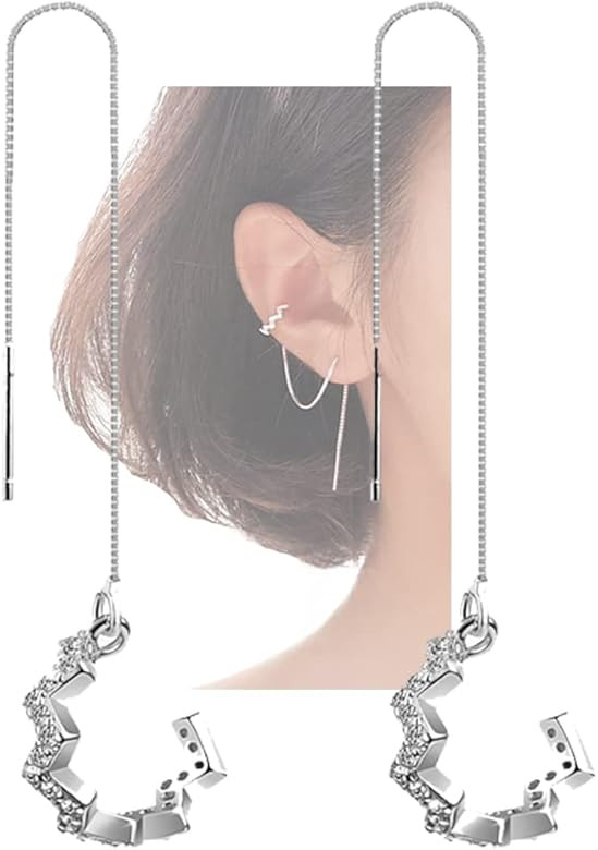 SLUYNZ 925 Sterling Silver Wave Cuff Earrings Wrap Tassel Earrings for Women Teen Girls Dangle Ea... | Amazon (US)