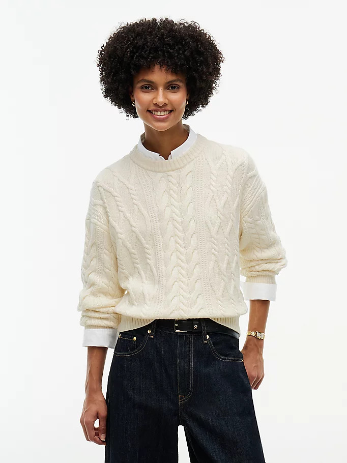 Relaxed Cable Knit Jumper With Silk | Tommy Hilfiger UK