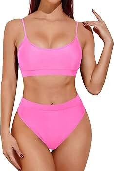 Tempt Me Two Piece High Waisted Bikini Sporty Scoop Neck Swimsuits for Women High Cut Bathing Sui... | Amazon (US)