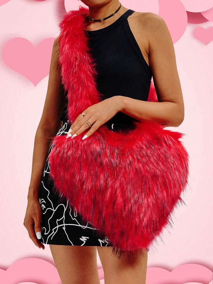 1pc Plush Large Capacity Shell Bag With Heart Shape & Stars Design Vintage Crossbody Bag | SHEIN