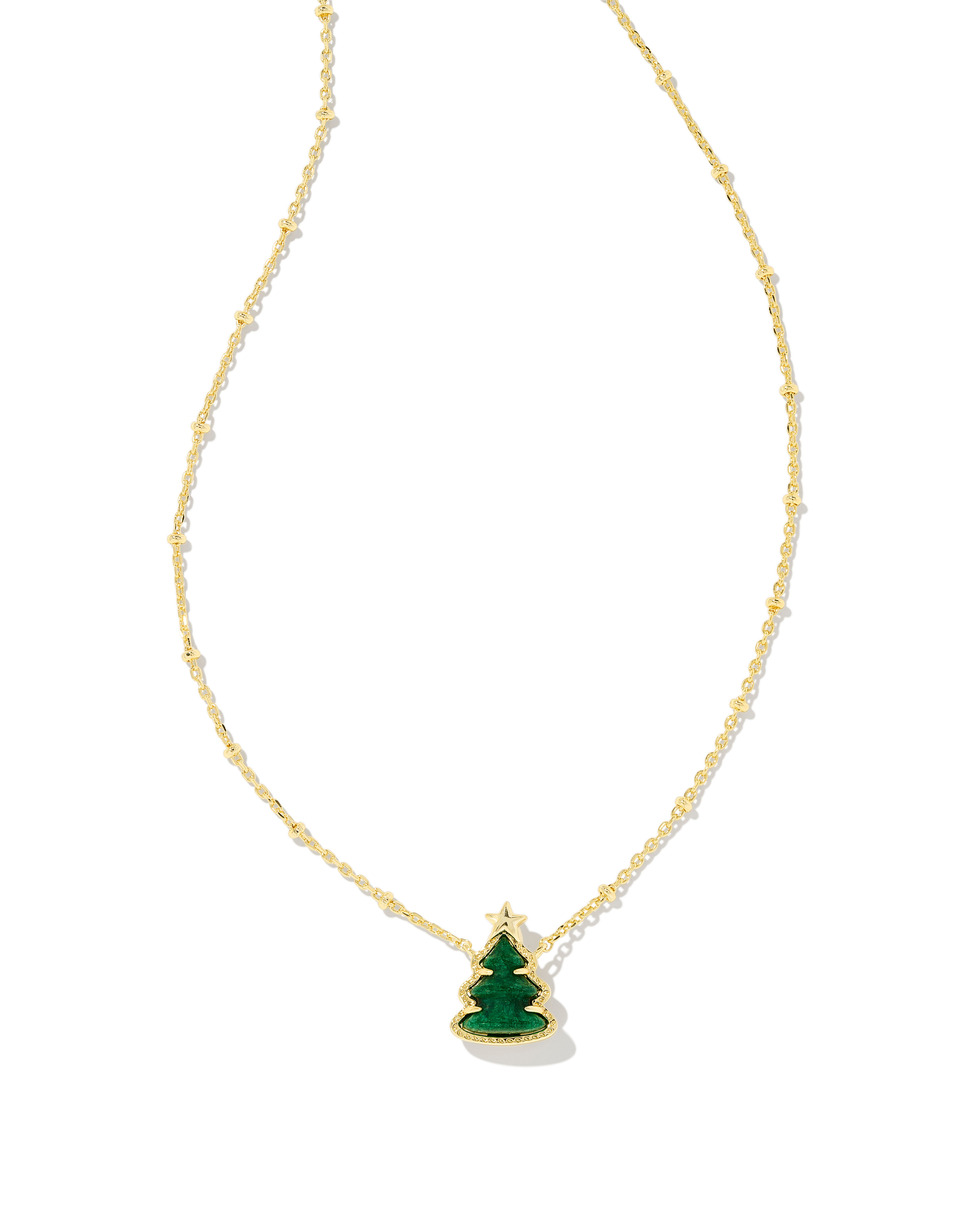 Holiday Tree Gold Short Pendant Necklace in Green Quartzite | Kendra Scott
