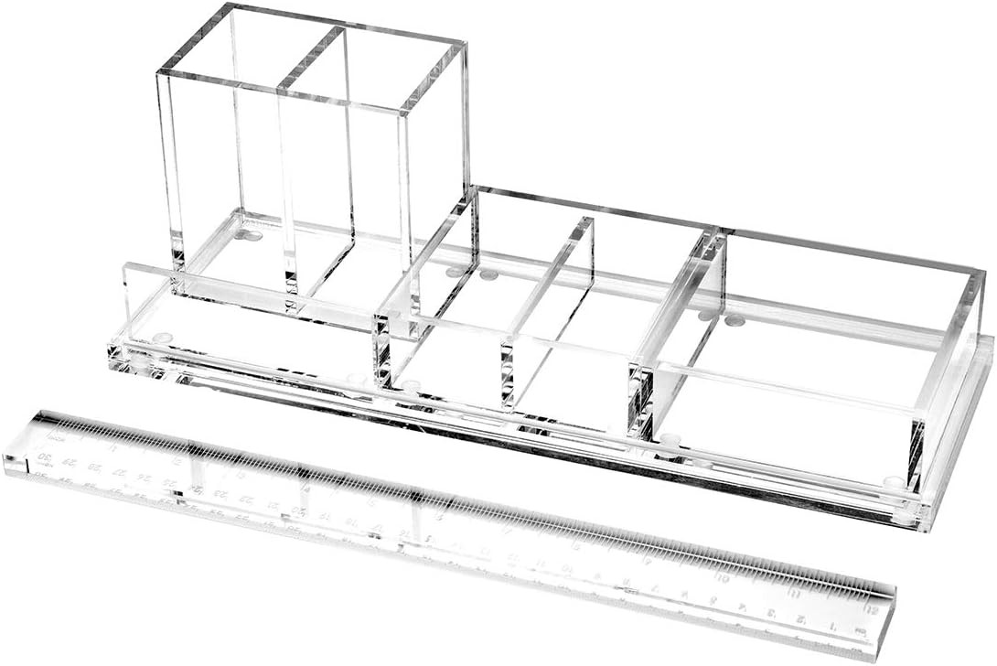 Clear Acrylic Desk Organizer 4-Piece Desk Kit + Free Complimentary Acrylic Ruler, Desktop Organization for Office or Home | Amazon (US)