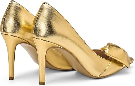 Manoloshow Women's Bow Heels Closed Pointed Toe Pumps 3.3" Stiletto High Heels Slip on Wedding Dr... | Amazon (US)