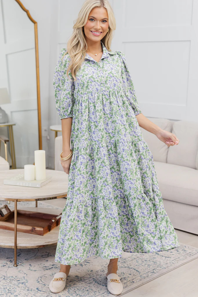 NURSING COLLECTION: Love Found Lavender Ditsy Floral Tiered Midi Dress | The Mint Julep Boutique